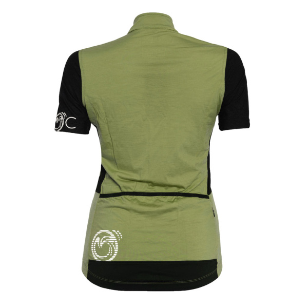 Das sMerino 160 Bike Trikot Pura w pistazie ist enganliegend geschnitten und hat ein reflektierendes Logo auf der Rückseite.
