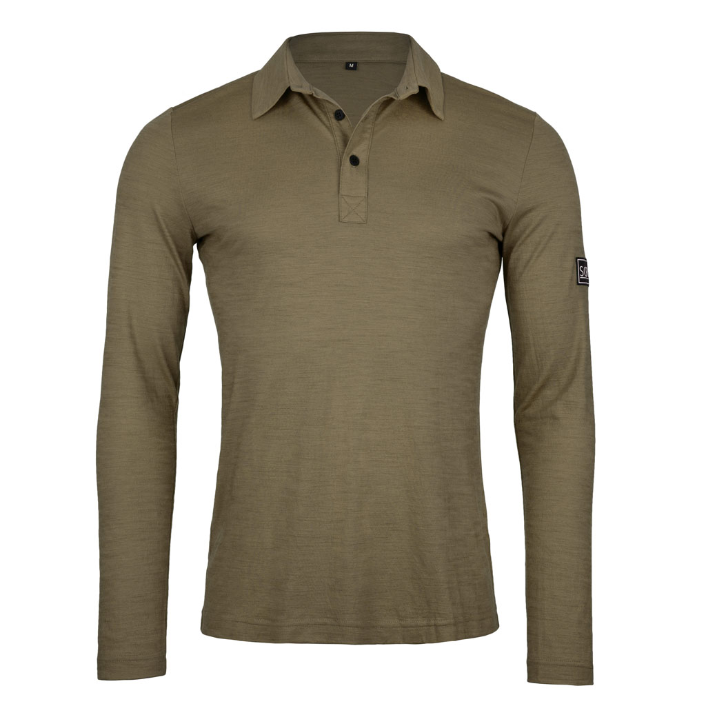 Merino Polo 160 Prio langarm m khaki für Herren von SCROC