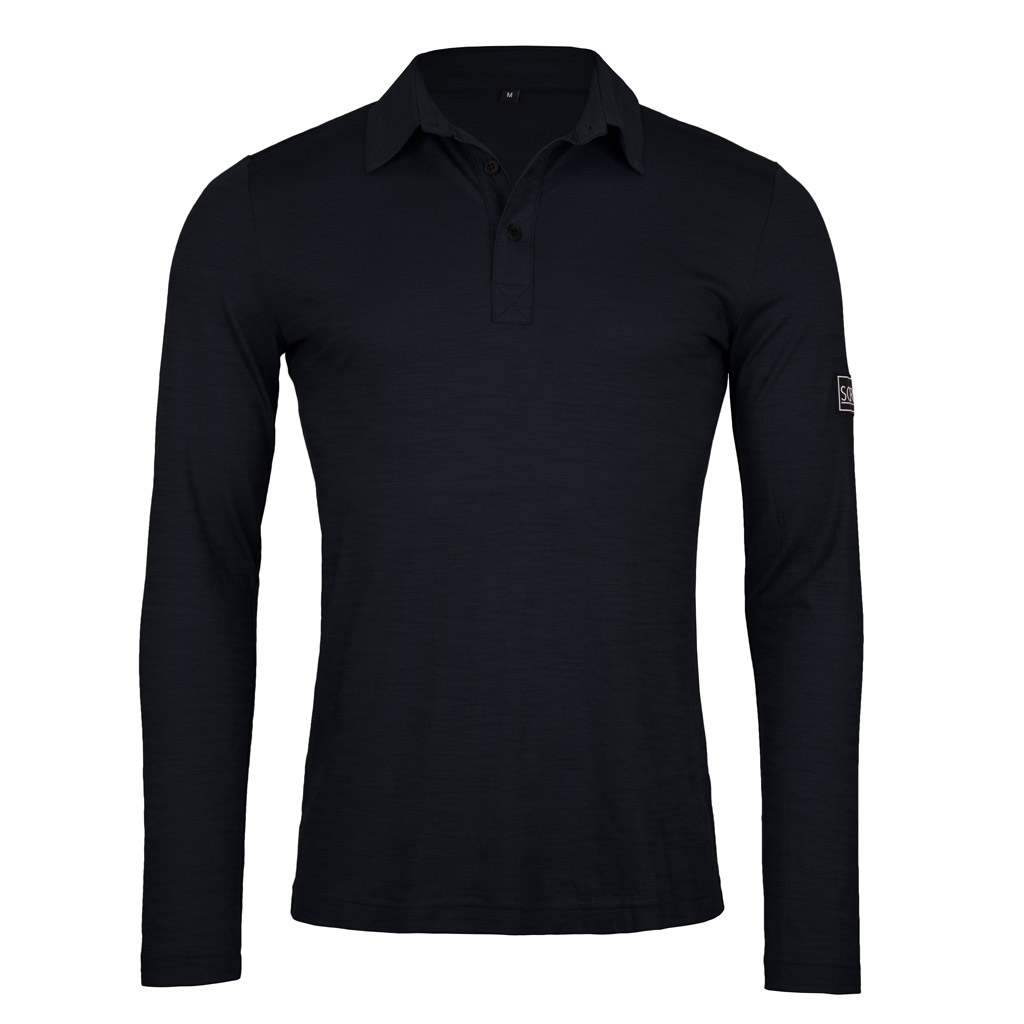 Merino Polo 160 Prio langarm m schwarz für Herren von SCROC
