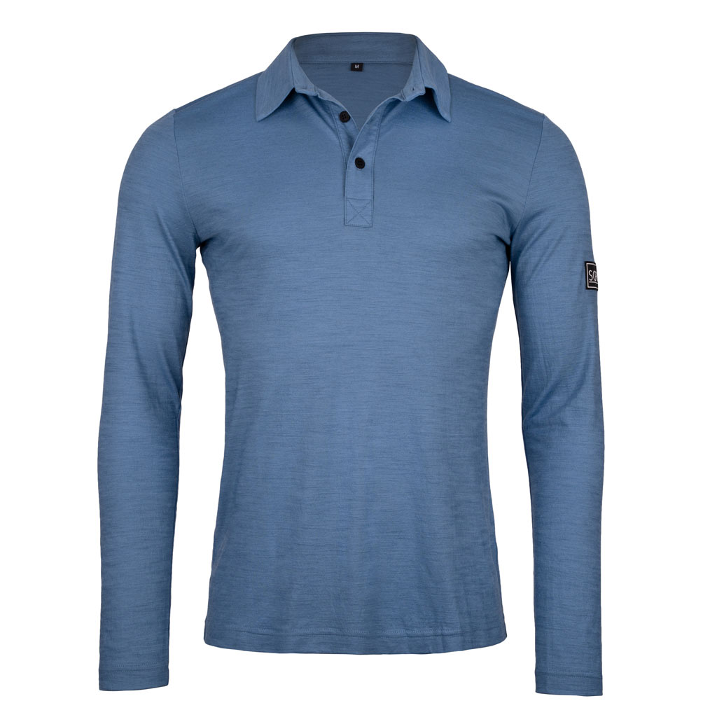 Merino Polo 160 Prio langarm m stahlblau für Herren von SCROC
