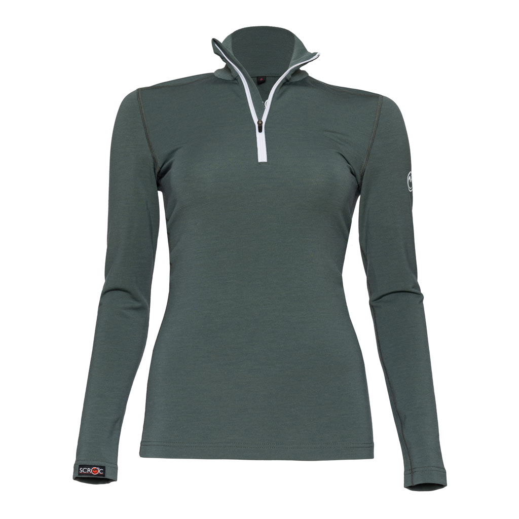 Merino Shirt 190 Zipo langarm w dunkler Salbei für Damen von SCROC