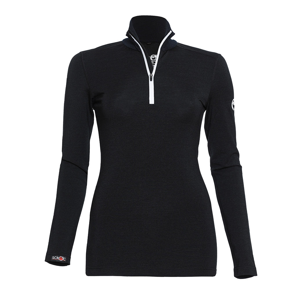 Merino Shirt 190 Zipo langarm w schwarz für Damen von SCROC