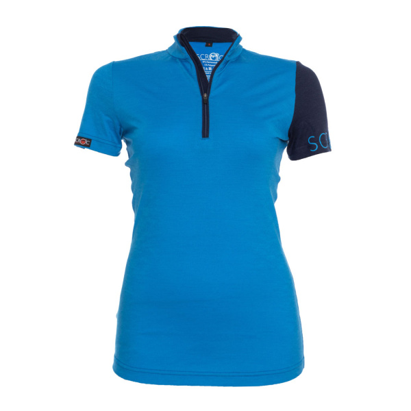 Das sMerino 155 Shirt Valo w blau für Damen von SCROC mit Stehkragen und Reißverschluss.