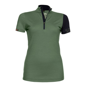 Das sMerino 155 Shirt Valo w olivgrün für Damen von SCROC mit Stehkragen und Reißverschluss.