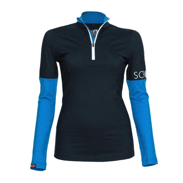Reißverschluss und Stehkragen für bessere Temperaturregulierung: sMerino 160 Shirt Fido langarm w blau für Damen von SCROC.