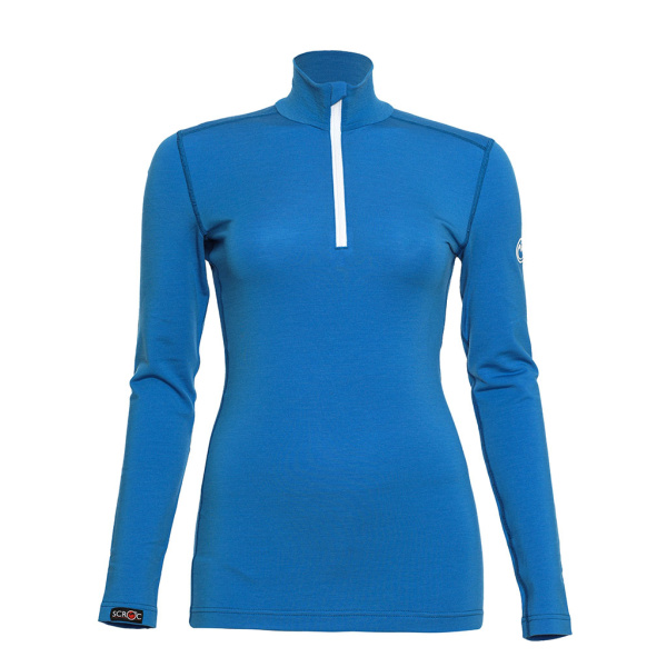 sMerino 190 Shirt Zipo langarm w blau: Weiche, warme Winterunterwäsche aus Merinowolle mit Stehkragen und Reißverschluss.