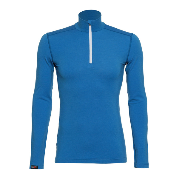 Das sMerino 190 Shirt Zipo langarm blau für Herren mit Stehkragen und Reißverschluss zur besseren Temperaturregulierung.