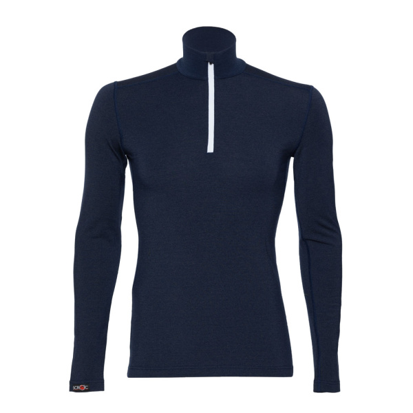 Das sMerino 190 Shirt Zipo langarm dunkelblau für Herren mit Stehkragen und Reißverschluss zur besseren Temperaturregulierung.