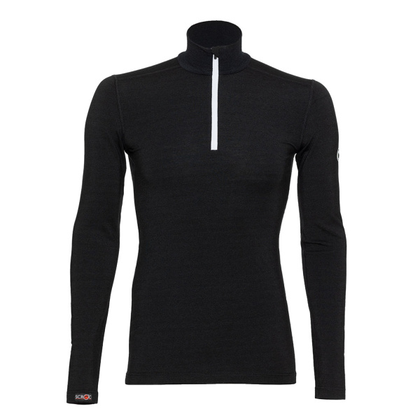 Das sMerino 190 Shirt Zipo langarm schwarz für Herren mit Stehkragen und Reißverschluss zur besseren Temperaturregulierung.