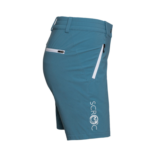 Das Logo läuft bei der sCooltec Merino Shorts Marto w eisblau für Damen entlang des rechten Beins.