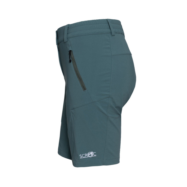 Das SCROC Logo trägst du bei der sCooltec Merino Shorts Ido w dunkler salbei für Damen am linken Bein.