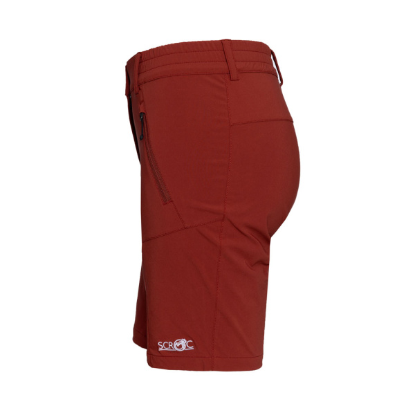 Das SCROC Logo trägst du bei der sCooltec Merino Shorts Ido w rostbraun für Damen am linken Bein.