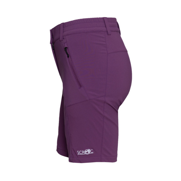 Das SCROC Logo trägst du bei der sCooltec Merino Shorts Ido w violett für Damen am linken Bein.