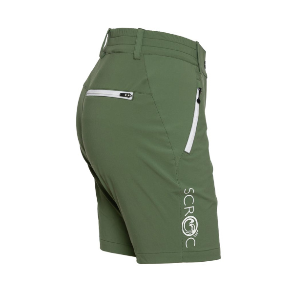 Das Logo läuft bei der sCooltec Merino Shorts Marto w olivgrün für Damen entlang des rechten Beins.