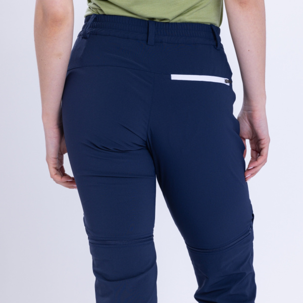 Seitenansicht der sCooltec Merino Zip-Off Hose Zumi w dunkelblau Damen mit kurzen Beinen.