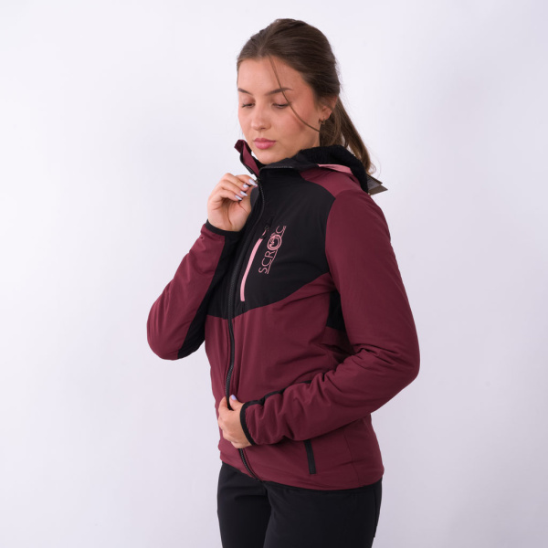 sEvo Merino Jacke Ora w in weinrot für Damen Jacke mit hohem Kragen und Kapuze
