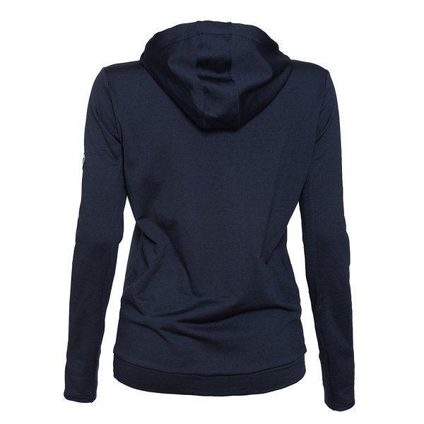 Rückansicht sFleece Merino Hoodie Karpa w dunkelblau Damen von SCROC.