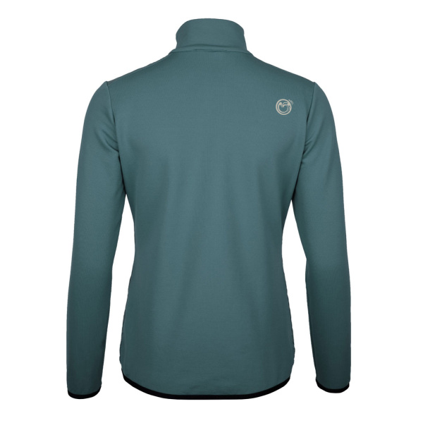 sFleece Merino Hybrid Jacke Arta w in dunklersalbei in der Rückansicht.