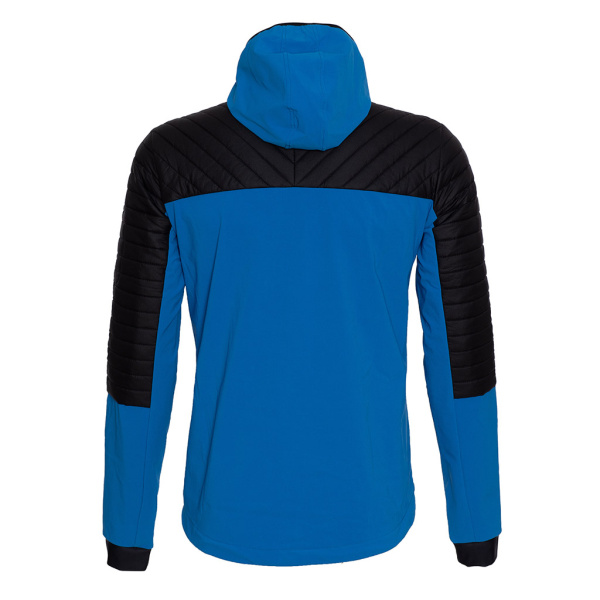 Die sLoft Merino Jacke Nepo blau/schwarz für Herren hat eine Kapuze, die wind- und wasserabweisend ist.