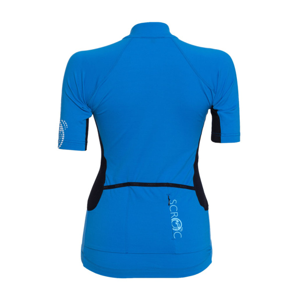 Das sMerino 155 Bike Trikot Fama w blau für Damen von SCROC ist enganliegend geschnitten und sehr elastisch.