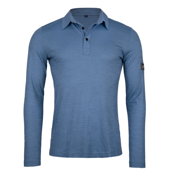 sMerino 160 Polo Prio langarm m in stahlblau für Herren von SCROC