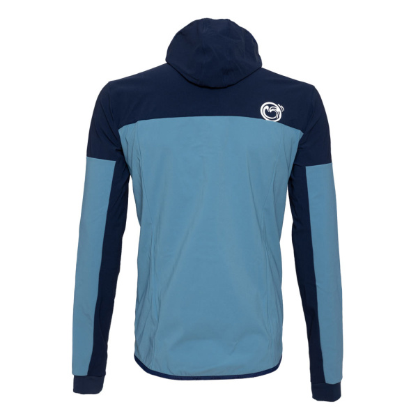 Die sWooltec Merino Jacke Caro eisblau Herren ist eine wind- und wasserabweisende Funktionsjacke mit Kapuze.