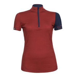 Das Merino Shirt 155 Valo w rostbraun Damen von SCROC mit Stehkragen und Reißverschluss.